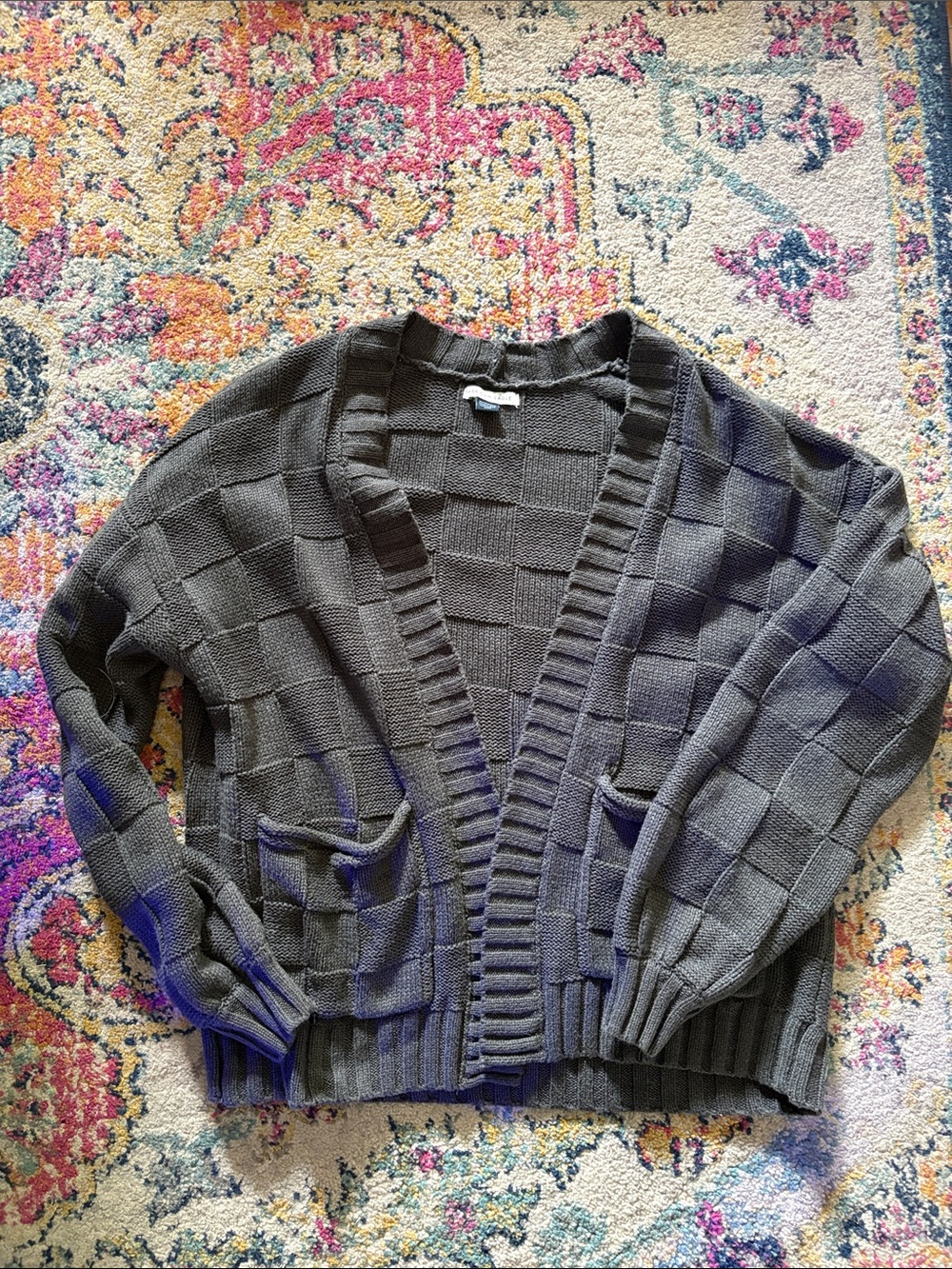 American Eagle Basketweave Grey Cardigan Sz XS
